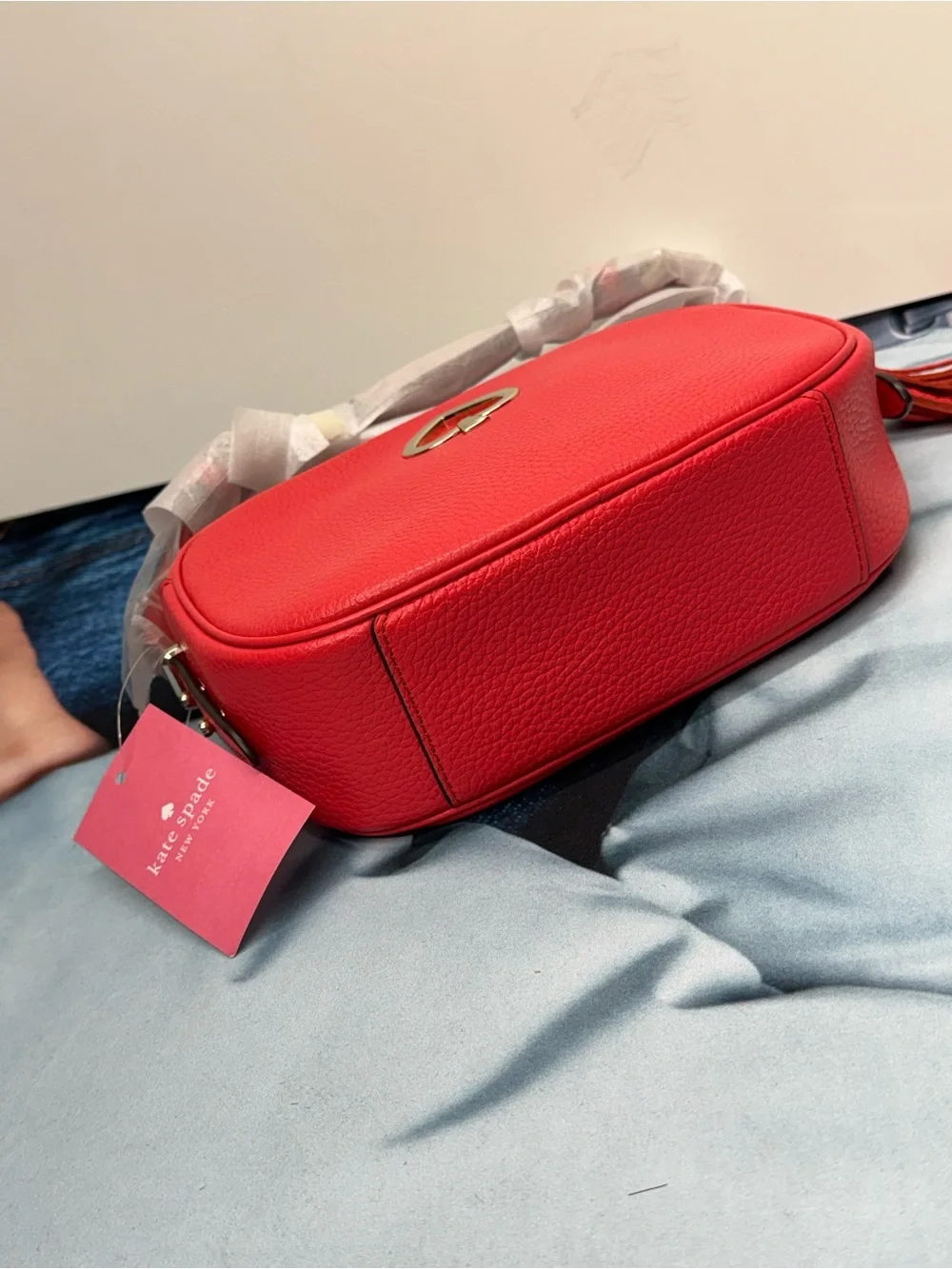 (new+tag) Kate Spade Red/Pink Pebbled Leather Crossbody Bag Adjustable Strap